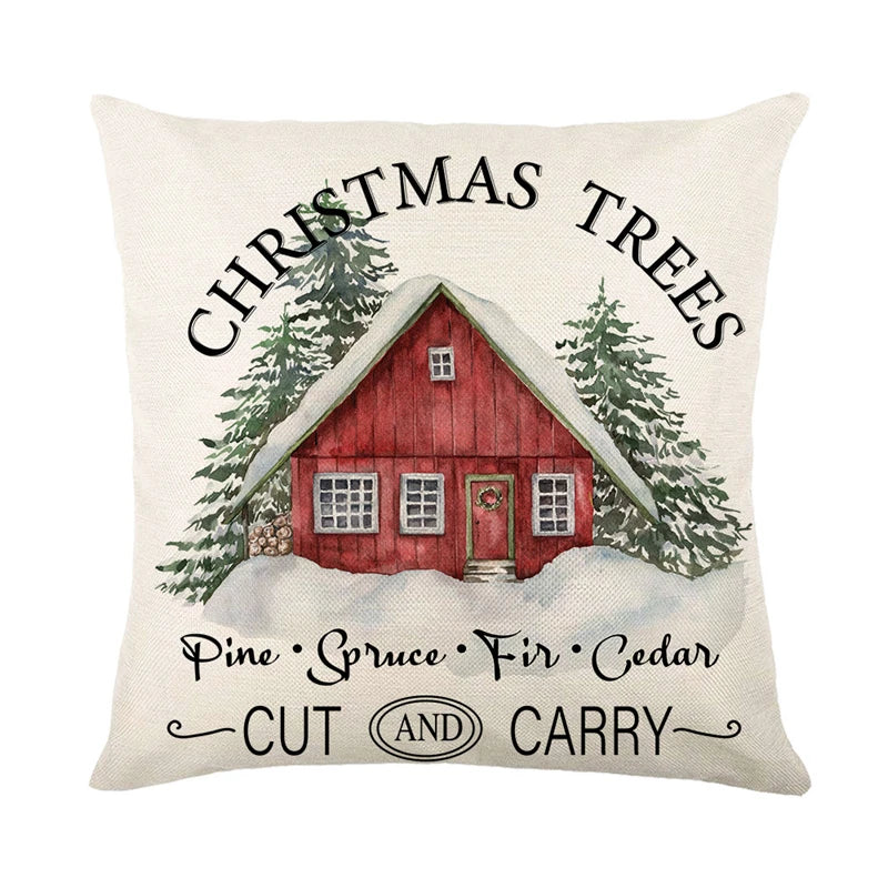 Linen Merry Christmas Pillow Cover 45x45cm Throw Pillowcase Winter Christmas Decorations for Home Tree Deer Sofa Cushion Cover